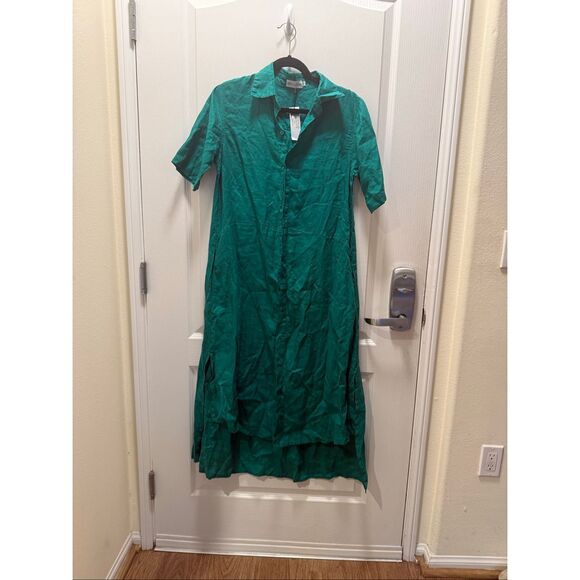 Sea Lustre Tula Midi Dress Green Linen Summer Resort Boho Vacation Size S/XS NWT - Picture 4 of 6